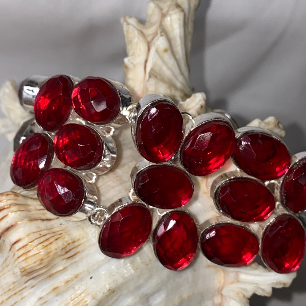 Festive Madagascar Red Topaz cluster statement bracelet cuff